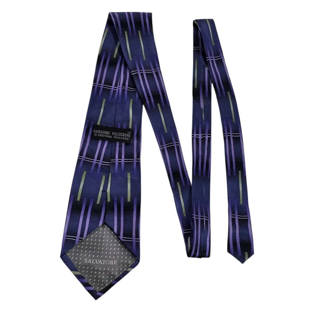 Salvatore Pellegrino Silk Necktie Striped Purple Green Blue Mens‎ Formal Luxury